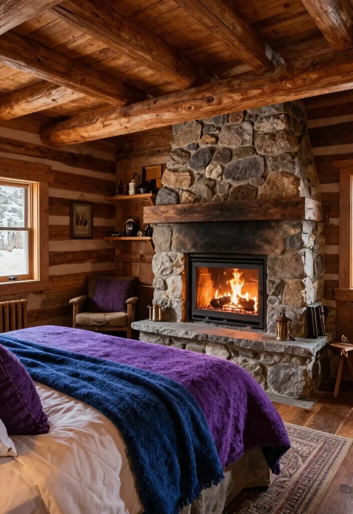 16 Blue and Purple Bedroom Ideas: Dreamy Color Blend - 9. Cozy Cabin Retreat 1