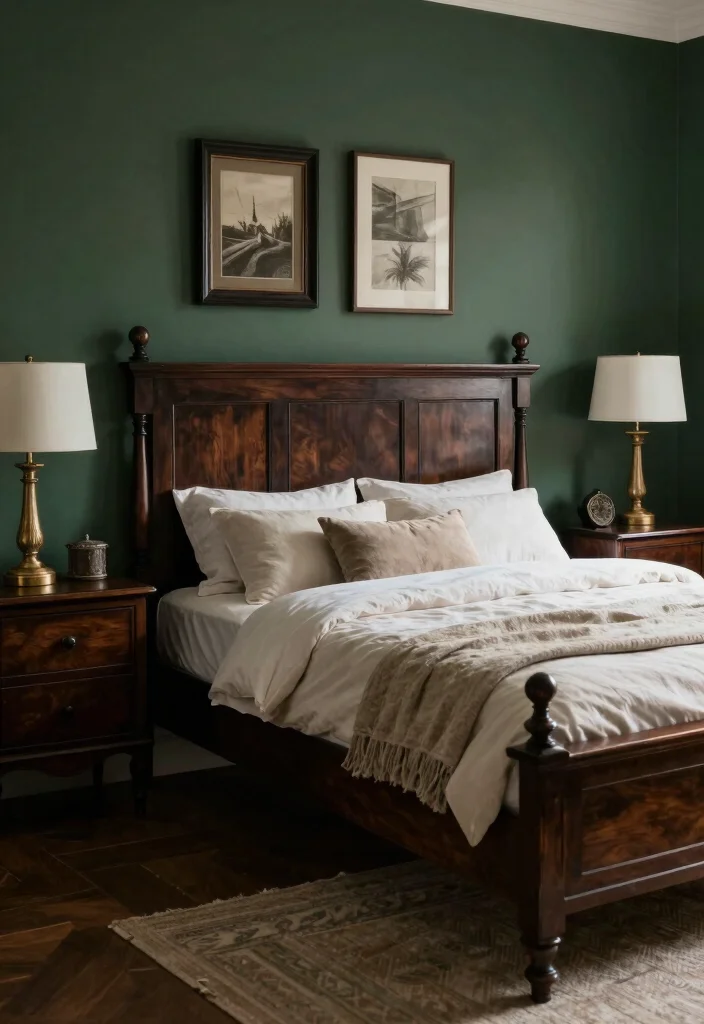 16 Dark Green Moody Bedroom Ideas: Rich, Cozy Drama - 10. Dark Wood Accents 1
