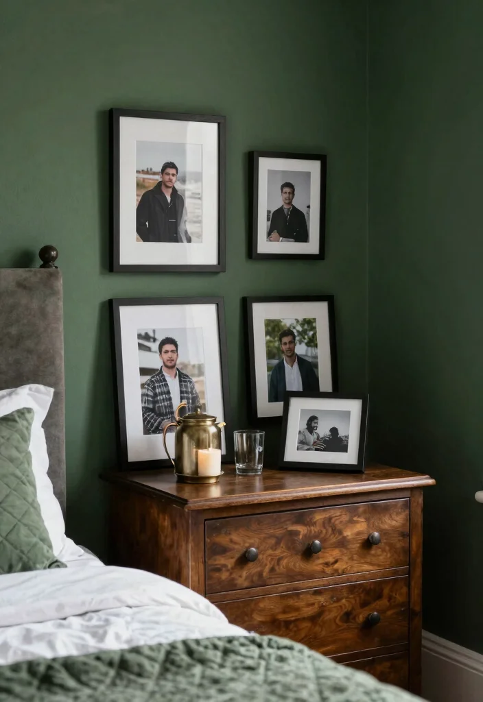 16 Dark Green Moody Bedroom Ideas: Rich, Cozy Drama - 14. Personal Touches 1