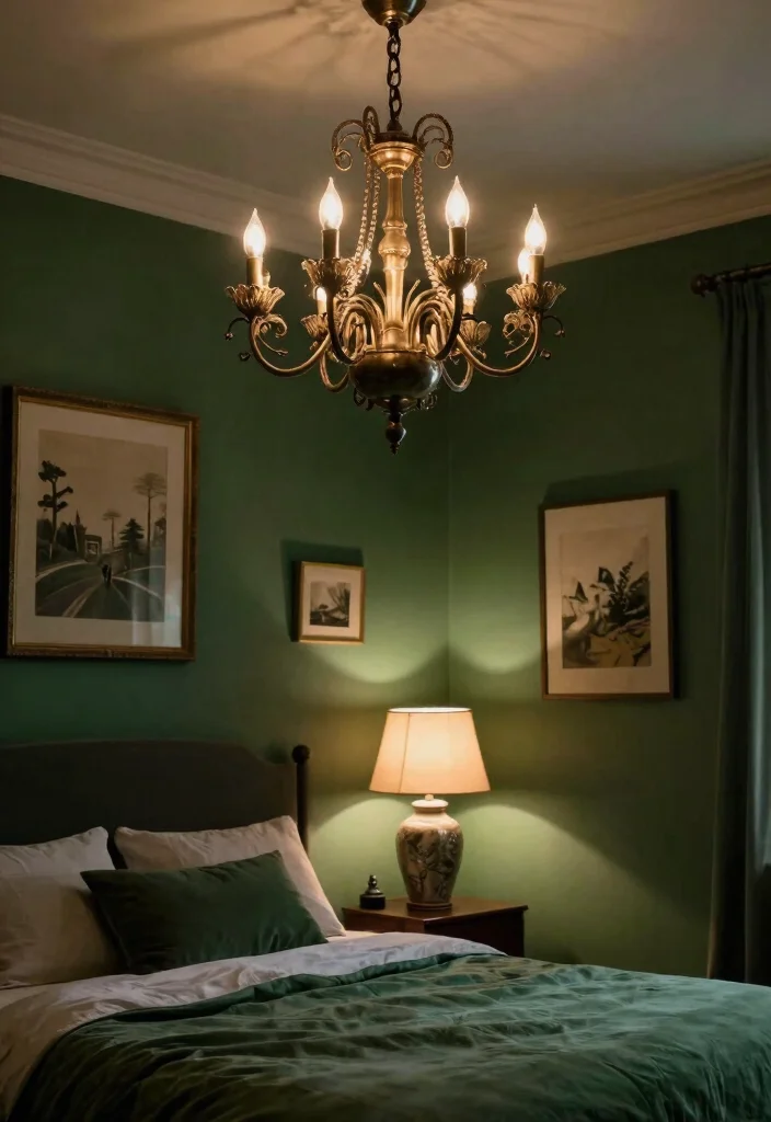 16 Dark Green Moody Bedroom Ideas: Rich, Cozy Drama - 3. Statement Lighting Fixtures 1