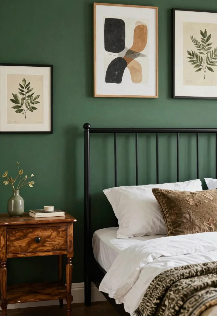 16 Dark Green Moody Bedroom Ideas: Rich, Cozy Drama - 6. Mixing Vintage and Modern Styles 1