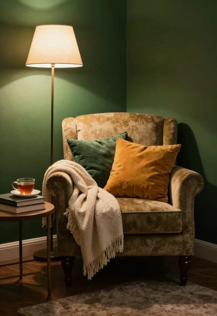 16 Dark Green Moody Bedroom Ideas: Rich, Cozy Drama - 7. Cozy Reading Nook 1