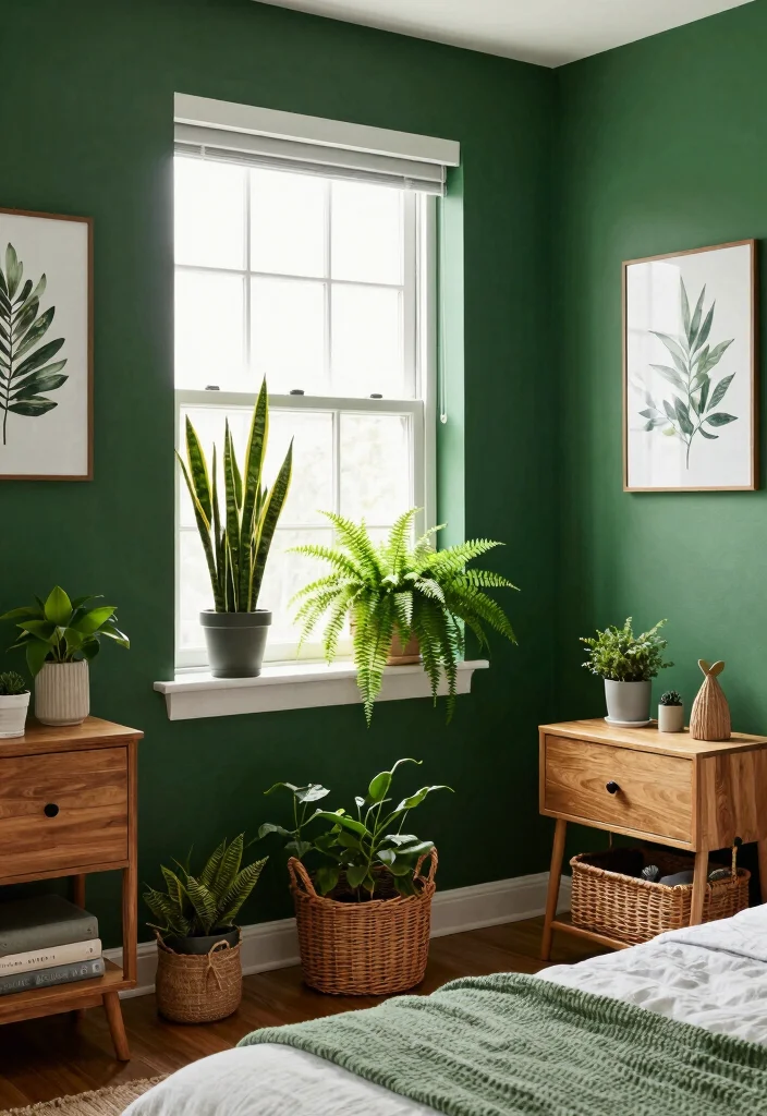 16 Dark Green Moody Bedroom Ideas: Rich, Cozy Drama - 8. Nature-Inspired Decor 1