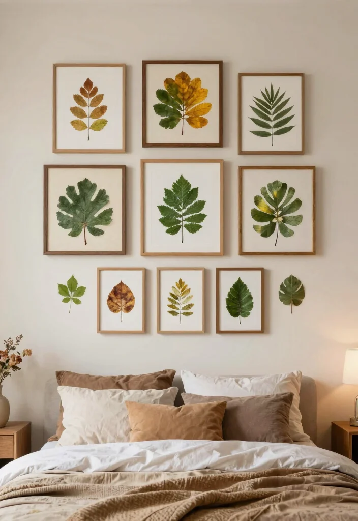 16 Hanging Leaves Decor Bedroom Ideas: Whimsical Natural Touch - 11. Leaf Prints Gallery Wall 1