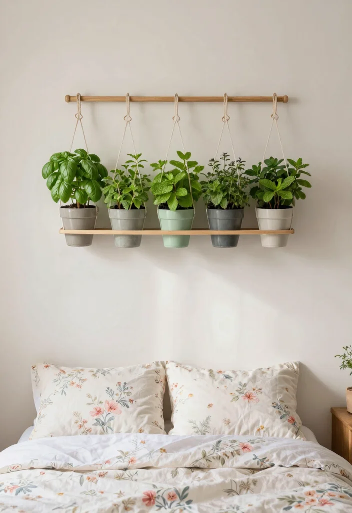 16 Hanging Leaves Decor Bedroom Ideas: Whimsical Natural Touch - 12. Hanging Herb Garden 1