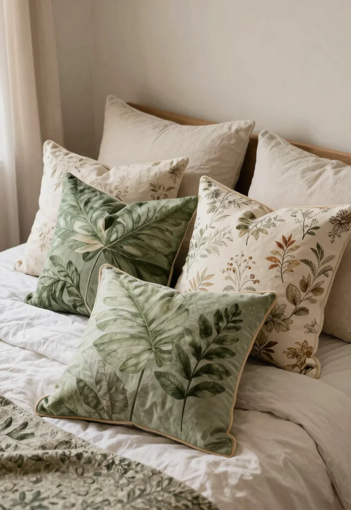 16 Hanging Leaves Decor Bedroom Ideas: Whimsical Natural Touch - 13. Leafy Throw Pillows 1