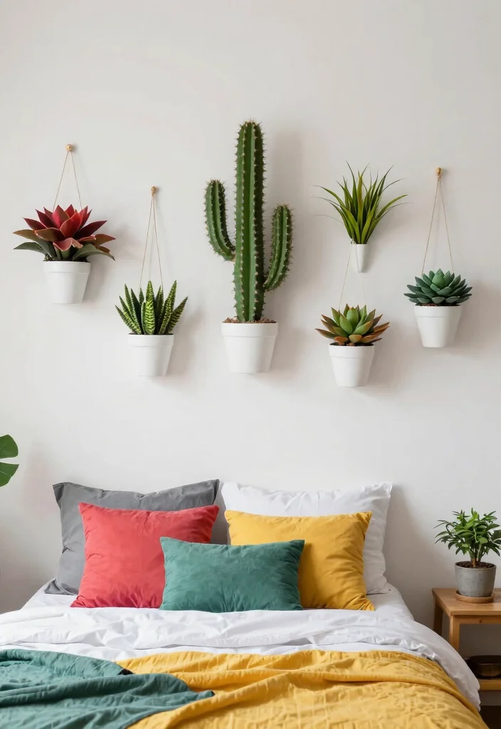 16 Hanging Leaves Decor Bedroom Ideas: Whimsical Natural Touch - 14. Cactus and Succulent Hanging Wall Art 1