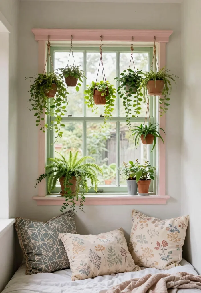16 Hanging Leaves Decor Bedroom Ideas: Whimsical Natural Touch - 7. Vintage Window Frame Display 1