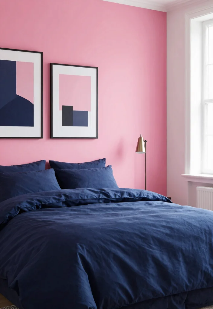 16 Pink Accent Wall Bedroom Ideas: Soft Bold Charm - 12. Bold Pink and Blue 1