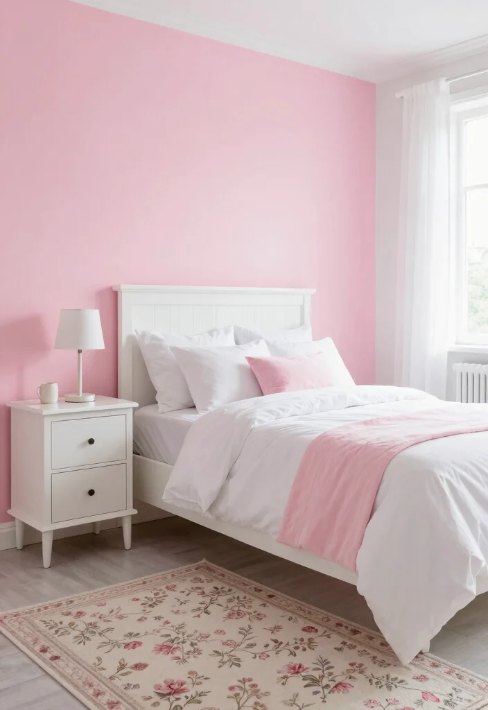 16 Pink Accent Wall Bedroom Ideas: Soft Bold Charm - 16. Classic Pink and White 1