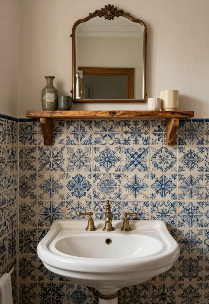 16 Portuguese Tile Bathroom Ideas With Artistic Style - 11. Vintage Charm with Antique Tiles 1