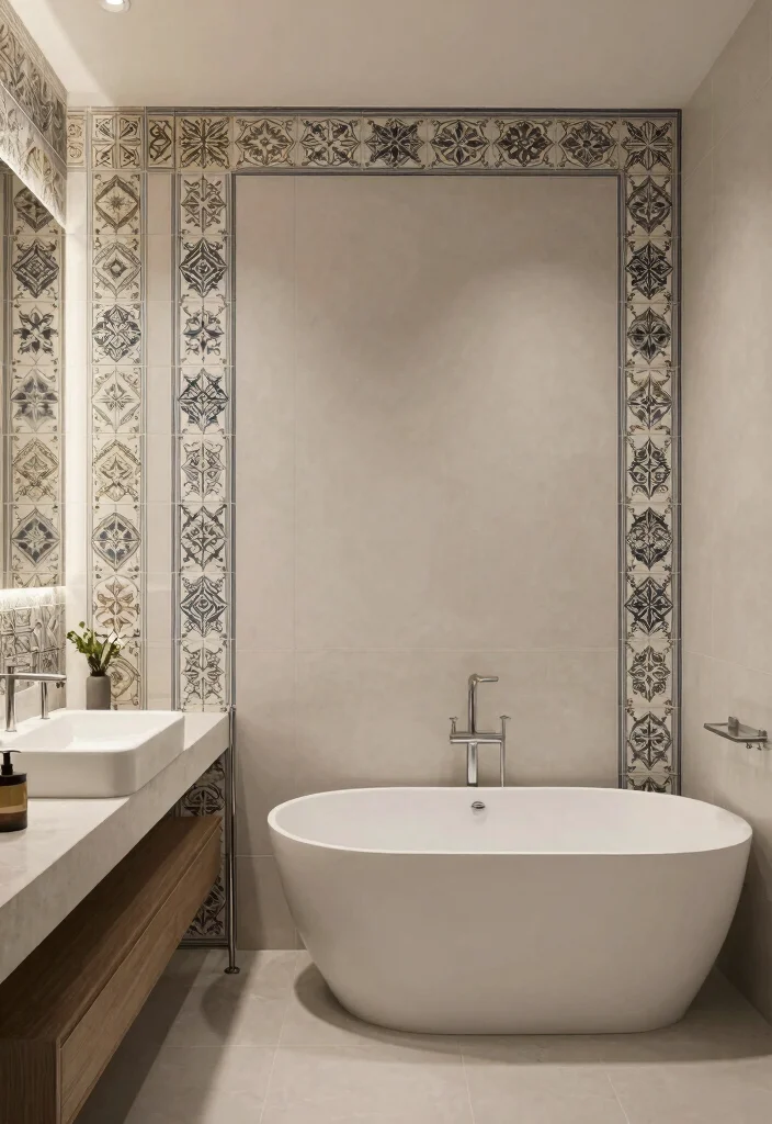 16 Portuguese Tile Bathroom Ideas With Artistic Style - 14. Artistic Tile Borders 1