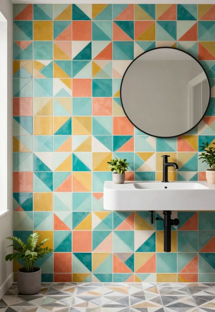 16 Portuguese Tile Bathroom Ideas With Artistic Style - 2. Geometric Tile Designs 1