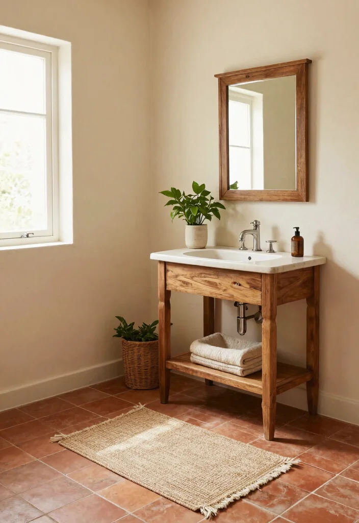 16 Portuguese Tile Bathroom Ideas With Artistic Style - 3. Rustic Charm with Terracotta Tiles 1