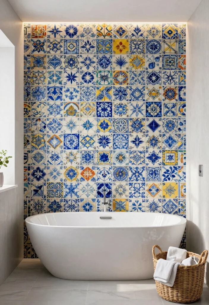 16 Portuguese Tile Bathroom Ideas With Artistic Style - 4. Vibrant Mosaic Walls 1