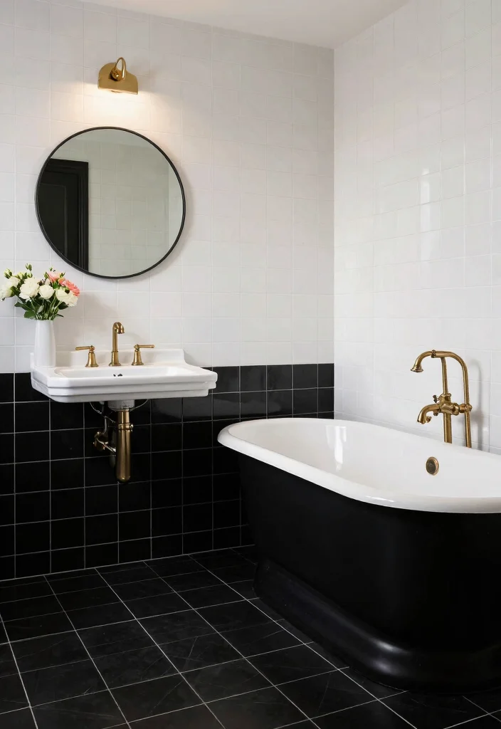 16 Portuguese Tile Bathroom Ideas With Artistic Style - 5. Classic Black and White Tiles 1