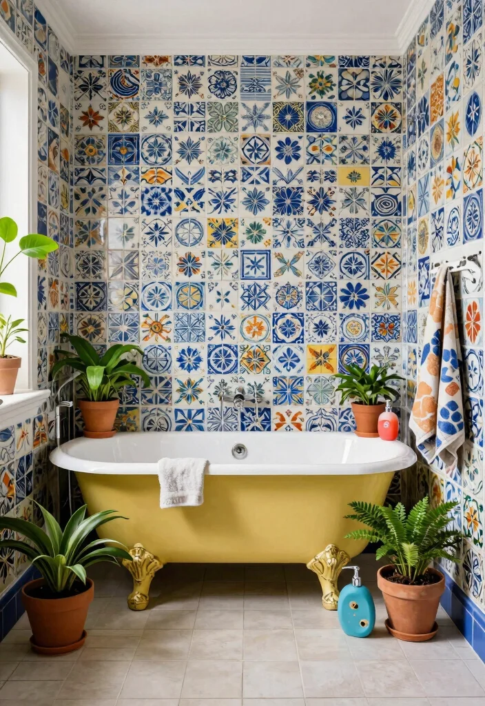 16 Portuguese Tile Bathroom Ideas With Artistic Style - 6. Consider Mixed Patterns for an Eclectic Vibe 1