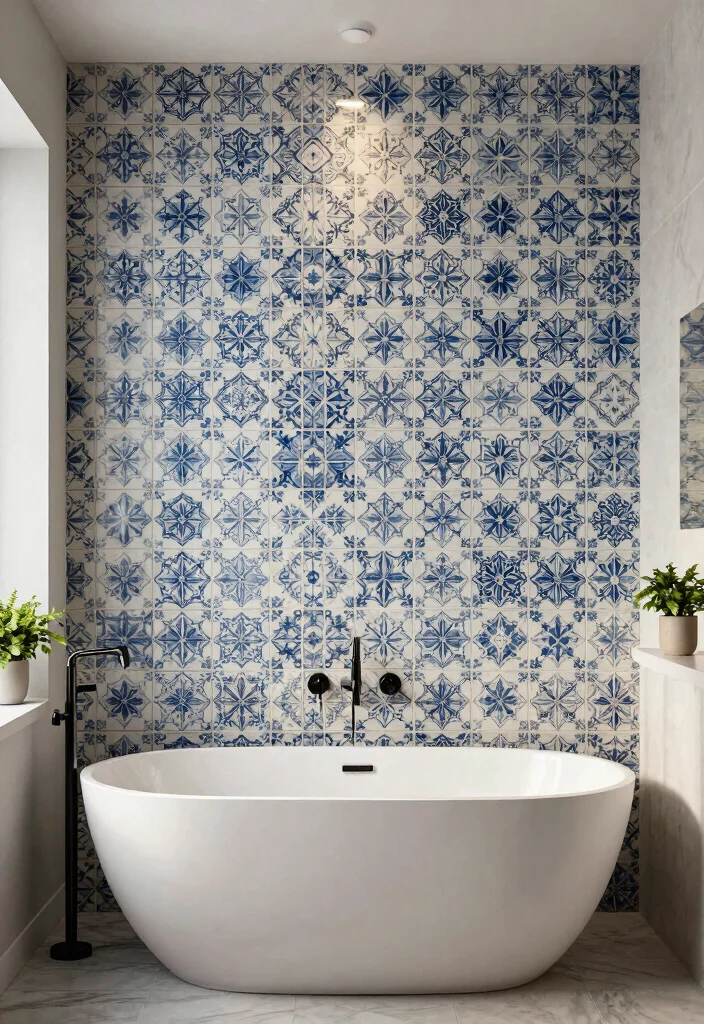16 Portuguese Tile Bathroom Ideas With Artistic Style - 8. Stylish Accent Walls 1