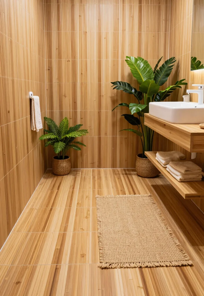 16 Stone Tile Bathroom Ideas With Natural Texture - 14. Eco-Conscious Bamboo Tiles 1