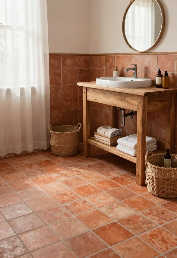 16 Stone Tile Bathroom Ideas With Natural Texture - 3. Textured Terracotta 1