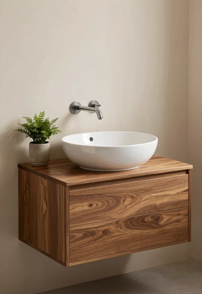 16 Vessel Sink Bathroom Vanity Ideas With Modern Edge - 1. Floating Wooden Vanity with Vessel Sink 1
