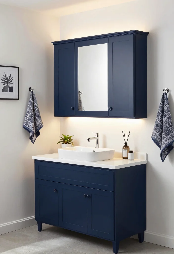 16 Vessel Sink Bathroom Vanity Ideas With Modern Edge - 13. Navy and White Contrast 1