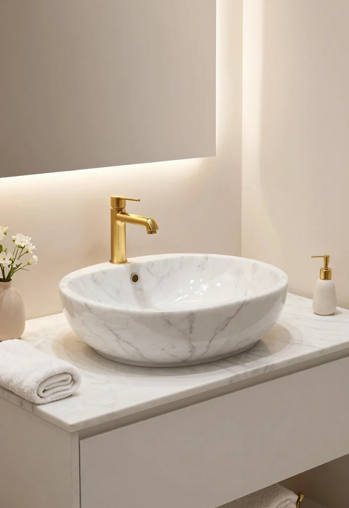 16 Vessel Sink Bathroom Vanity Ideas With Modern Edge - 2. Marble Vessel Sink Vanity 1