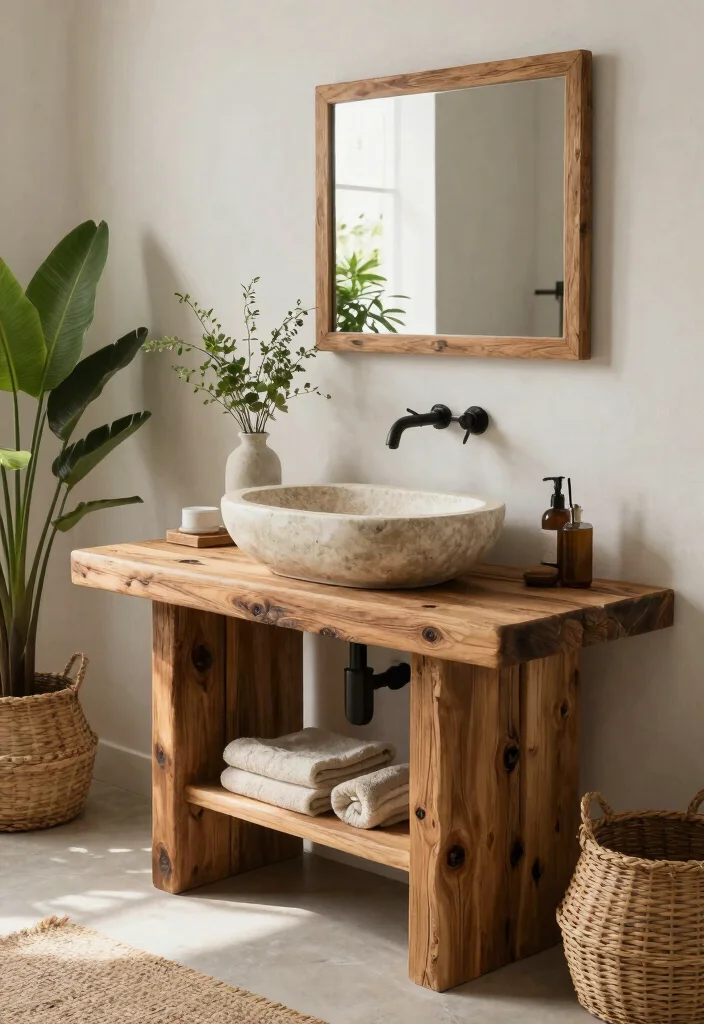 16 Vessel Sink Bathroom Vanity Ideas With Modern Edge - 6. Rustic Wood and Stone Combination 1