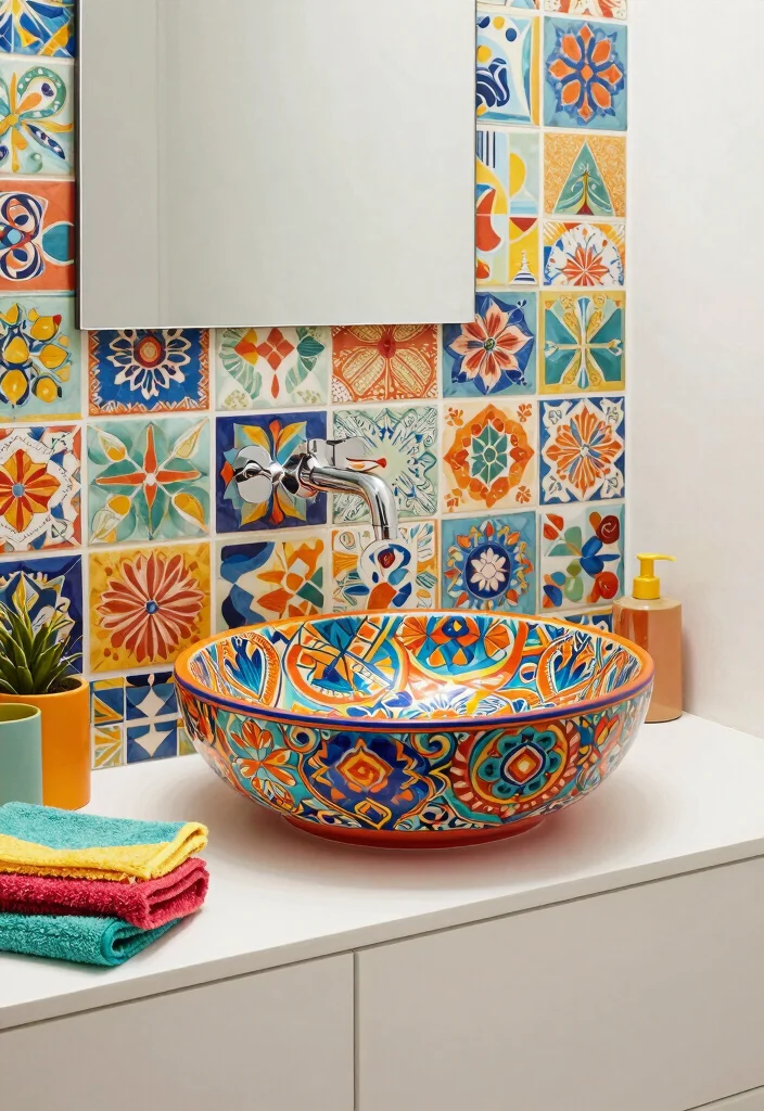 16 Vessel Sink Bathroom Vanity Ideas With Modern Edge - 9. Bold Colors and Patterns 1