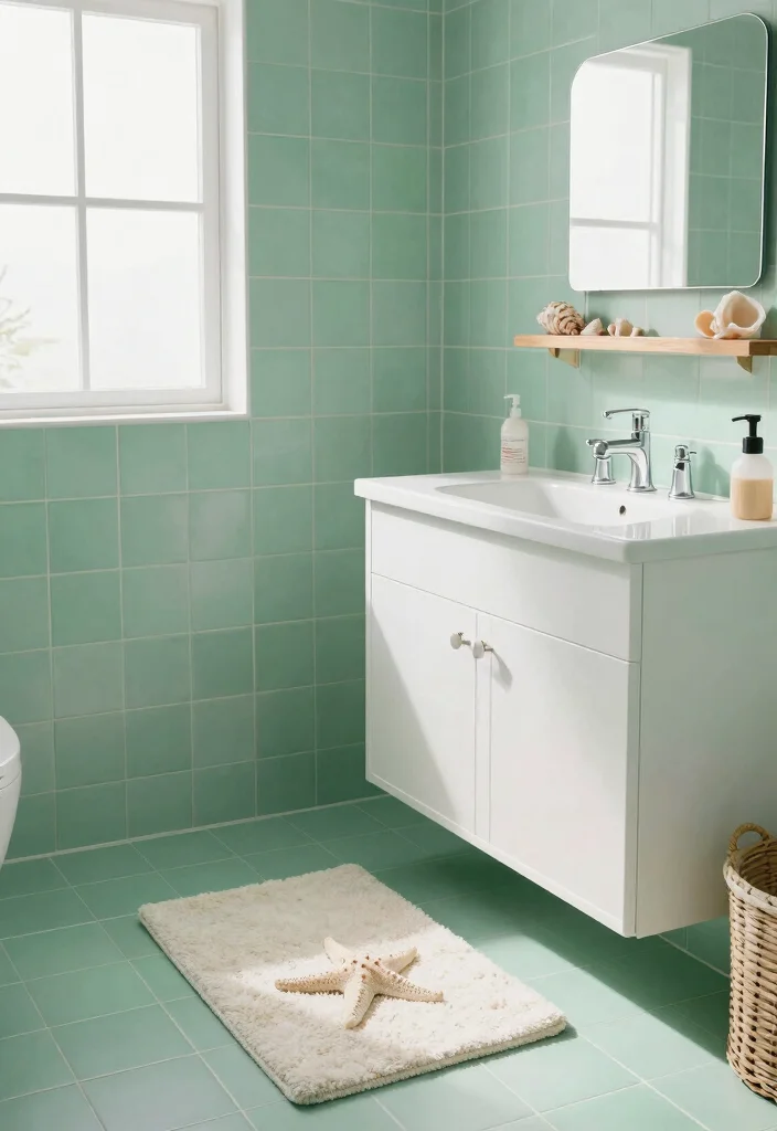 17 Bathroom Tile Paint Before And After Ideas That Transform - 1. Nautical Vibes with Seafoam Green 1