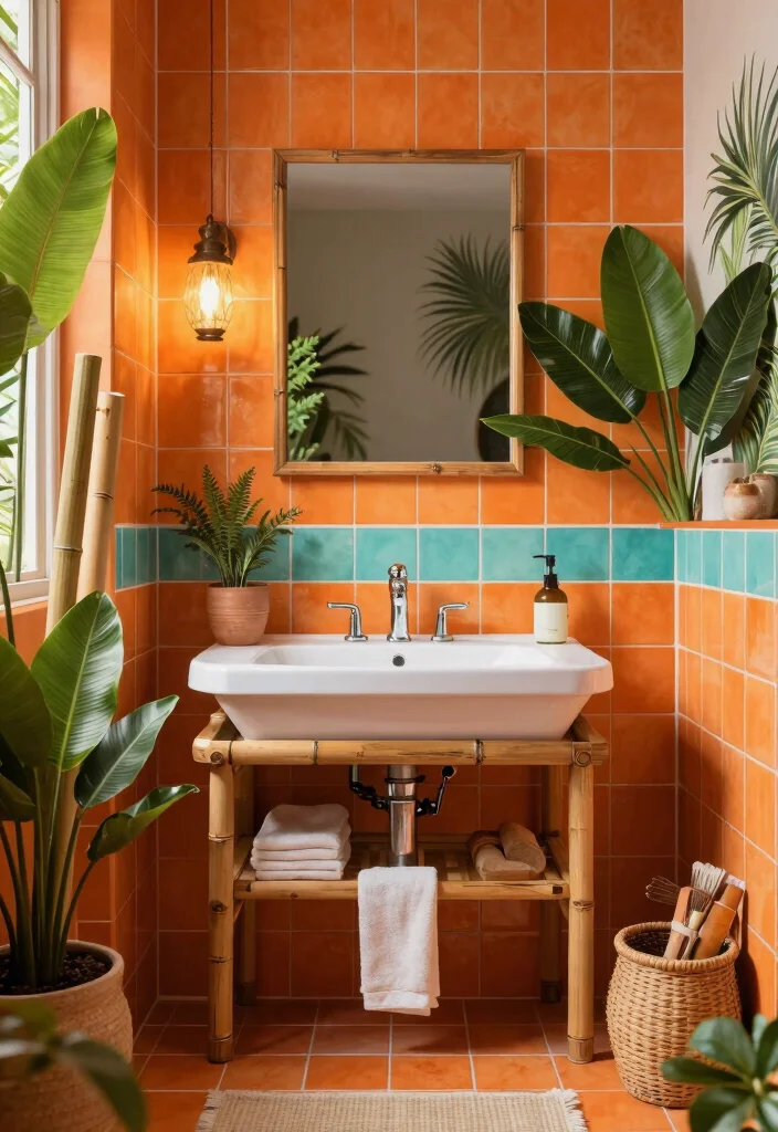17 Bathroom Tile Paint Before And After Ideas That Transform - 11. Tropical Paradise with Bright Colors 1