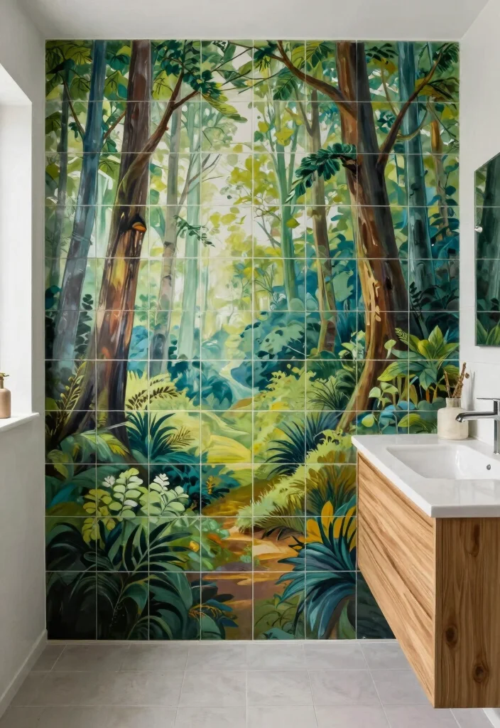17 Bathroom Tile Paint Before And After Ideas That Transform - 12. Artistic Mural for a Unique Touch 1