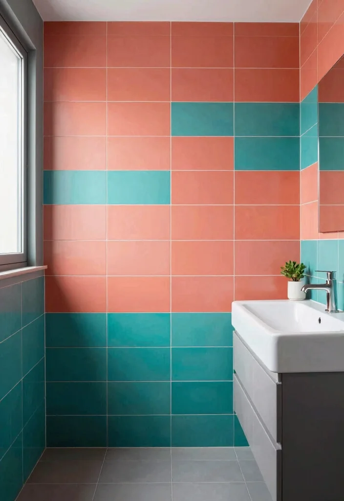 17 Bathroom Tile Paint Before And After Ideas That Transform - 15. Color Block Designs for Bold Personalities 1
