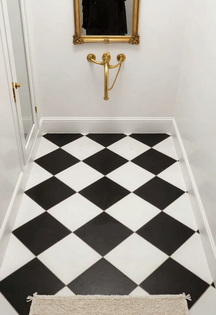 17 Bathroom Tile Paint Before And After Ideas That Transform - 2. Bold Black and White Checkered Style 1