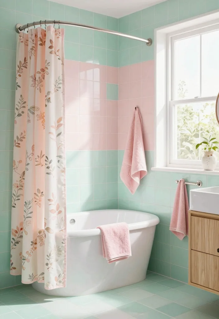 17 Bathroom Tile Paint Before And After Ideas That Transform - 4. Playful Pastels for a Whimsical Touch 1
