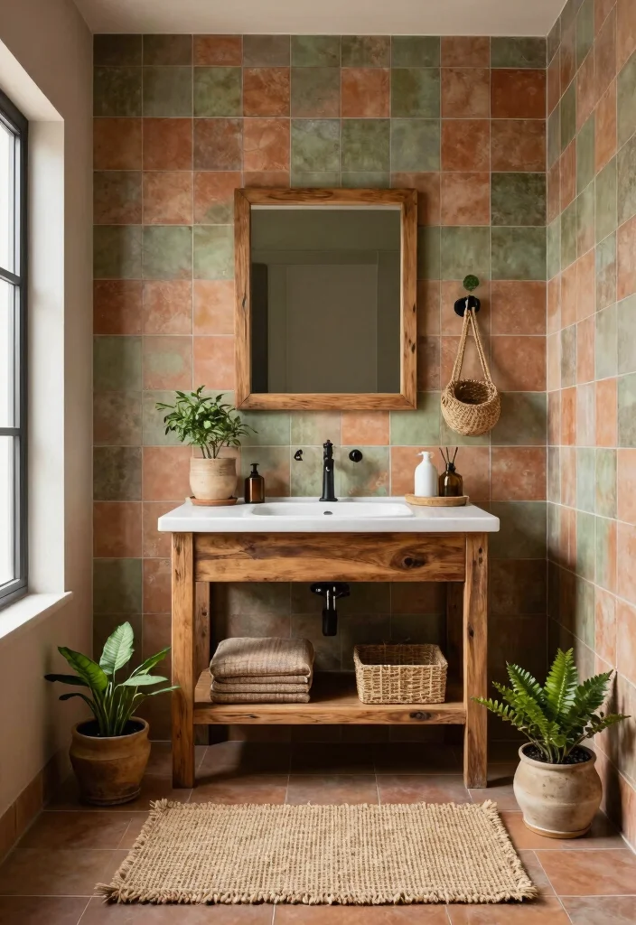 17 Bathroom Tile Paint Before And After Ideas That Transform - 5. Rustic Charm with Earthy Tones 1