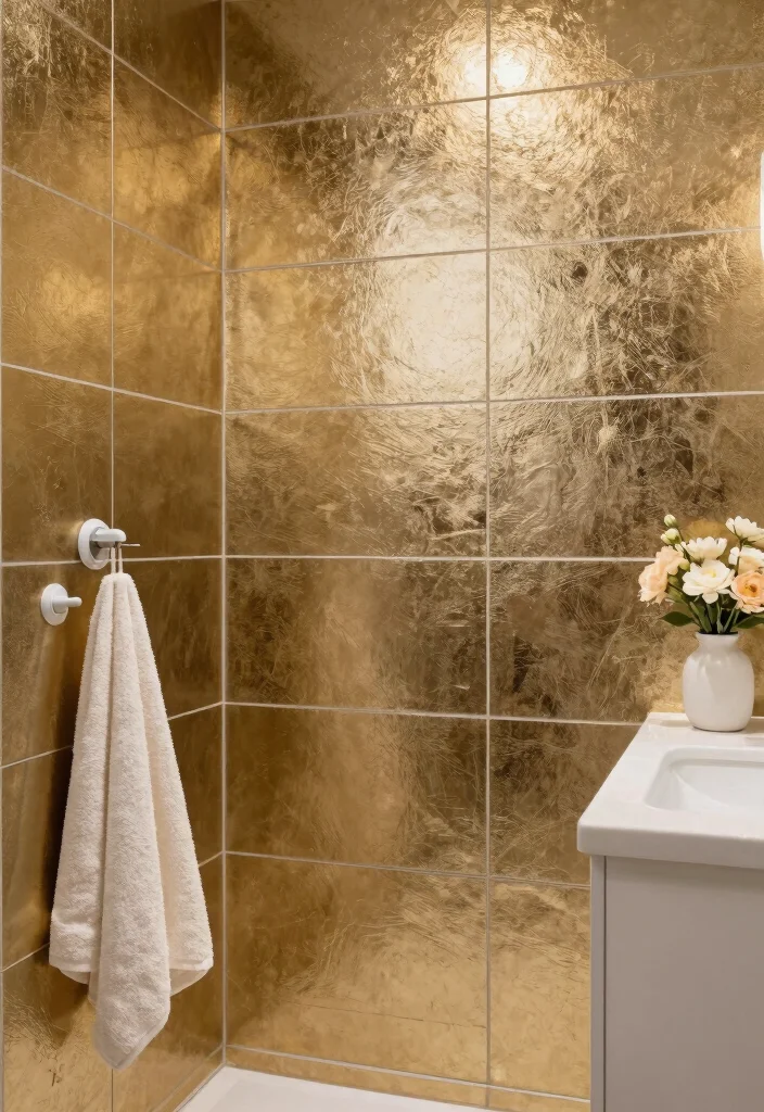 17 Bathroom Tile Paint Before And After Ideas That Transform - 6. Modern Metallics for a Glamorous Finish 1