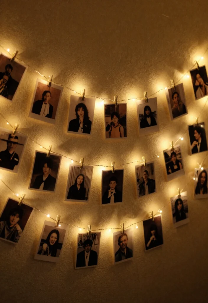 17 Bedroom Fairy Light Ideas for a Cozy Magical Glow - 12. Fairy Light Photo Display 1