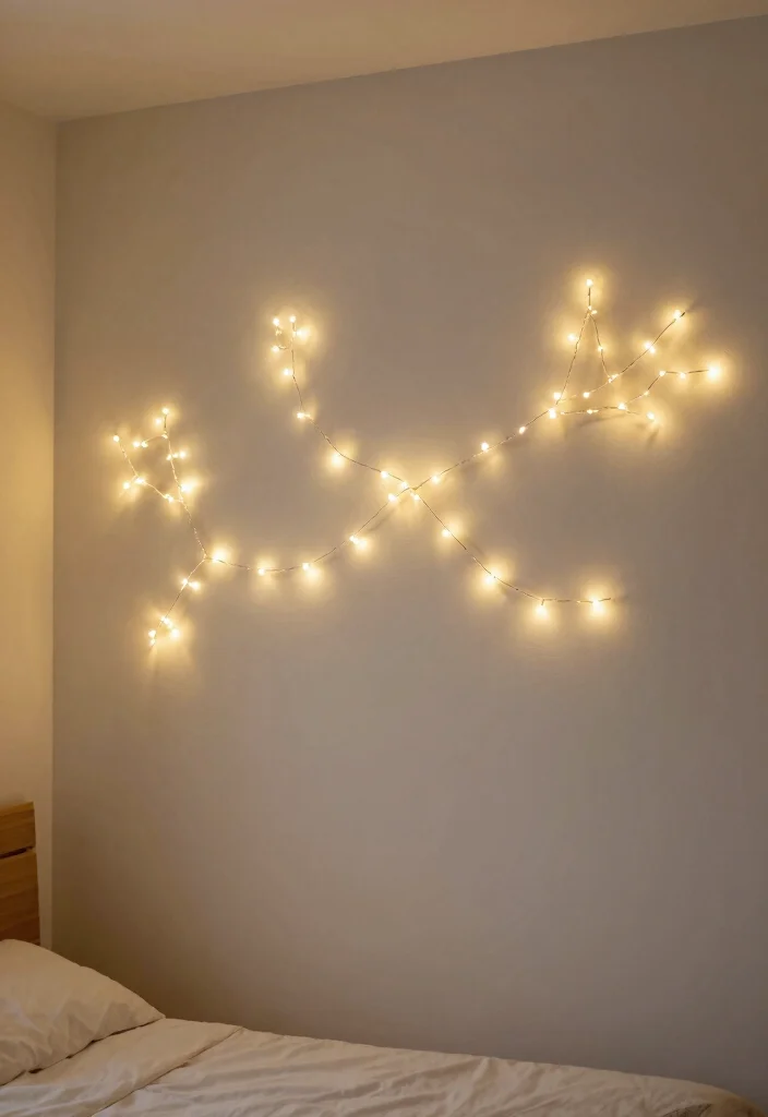 17 Bedroom Fairy Light Ideas for a Cozy Magical Glow - 2. Fairy Light Wall Art 1