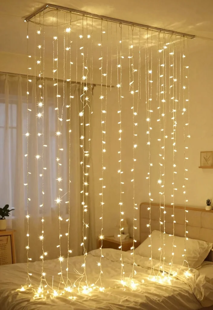 17 Bedroom Fairy Light Ideas for a Cozy Magical Glow - 5. Fairy Light Curtain 1