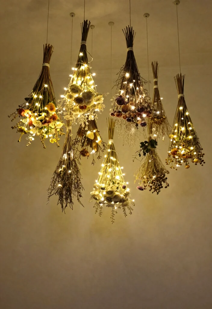 17 Bedroom Fairy Light Ideas for a Cozy Magical Glow - 8. Hanging Fairy Light Bouquets 1