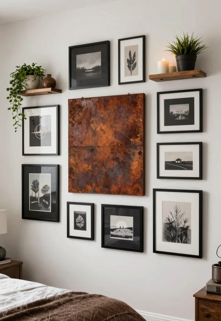 17 Black and Rust Bedroom Ideas: Bold Warm Contrast - 12. Black and Rust Wall Décor 1