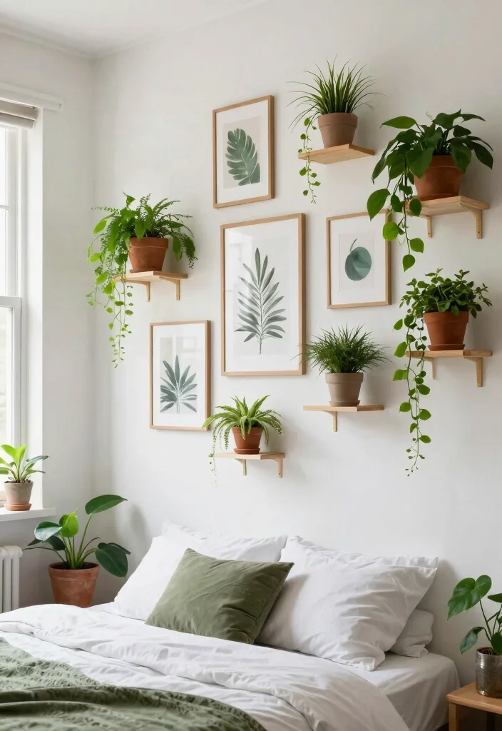 17 Bohemian-Inspired Gallery Wall Ideas for Your Bedroom - 10. Plants and Greenery 1