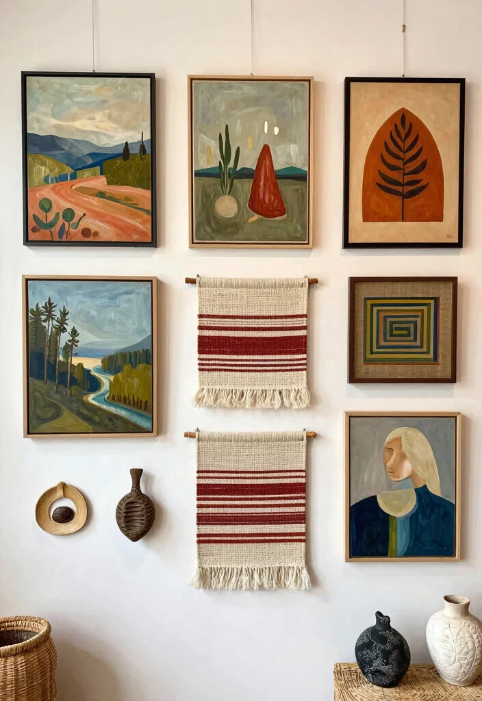 17 Bohemian-Inspired Gallery Wall Ideas for Your Bedroom - 13. A Mix of Mediums 1