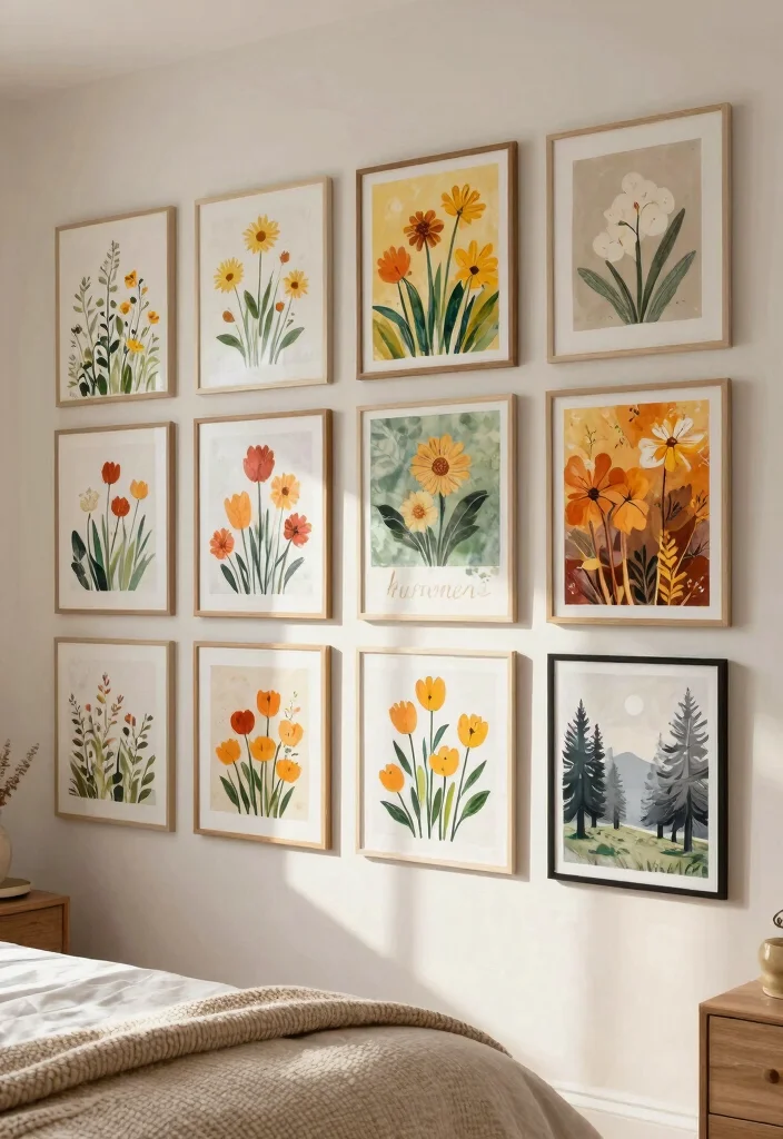 17 Bohemian-Inspired Gallery Wall Ideas for Your Bedroom - 15. Seasonal Swaps 1