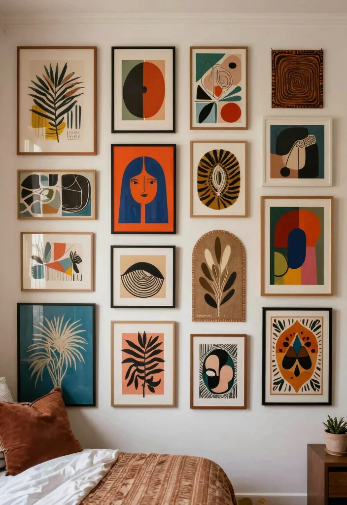 17 Bohemian-Inspired Gallery Wall Ideas for Your Bedroom - 16. Unconventional Arrangements 1