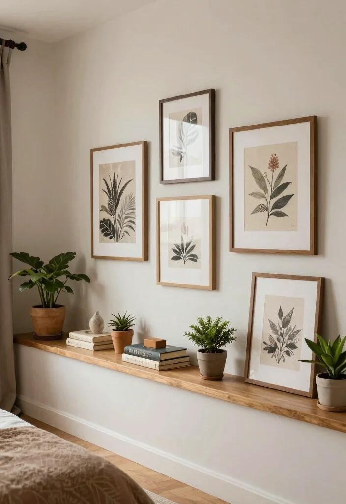 17 Bohemian-Inspired Gallery Wall Ideas for Your Bedroom - 7. Gallery Ledge 1