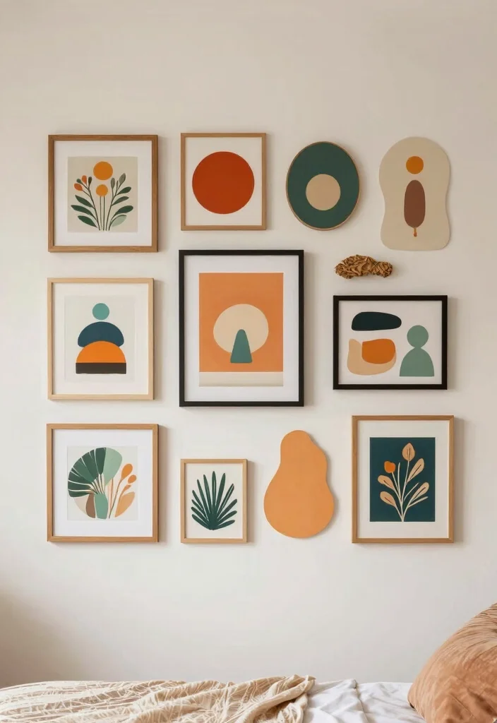 17 Bohemian-Inspired Gallery Wall Ideas for Your Bedroom - 9. Play with Shapes 1