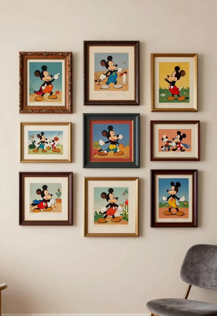 17 Disney Bedroom Ideas for Adults Nostalgic Chic Style - 1. Vintage Disney Art Gallery 1