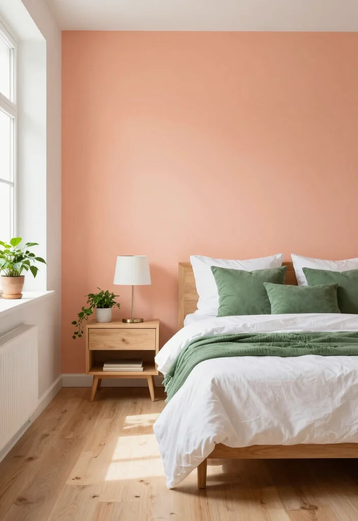 17 Peach and Green Bedroom Ideas Fresh Warm Balance - 1. Peach Accent Wall 1